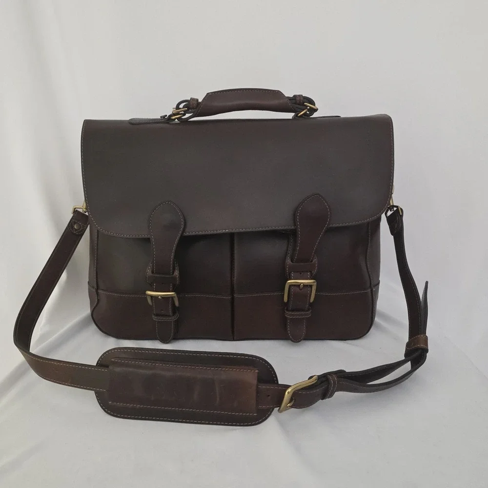 Wilsons Pelle Studio Italian Leather Satchel Briefcase Brown Messenger Bag Y2K